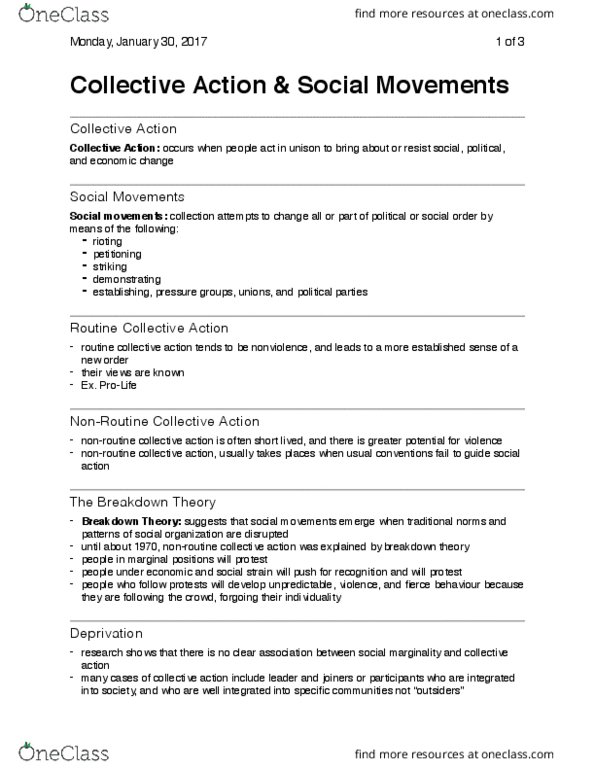 Sociology 1020 Lecture Notes - Lecture 14: New Social Movements thumbnail