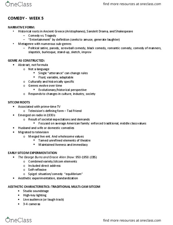 Media, Information and Technoculture 3222A/B Lecture Notes - Lecture 5: Direct Cinema, Corner Gas, Nuclear Family thumbnail