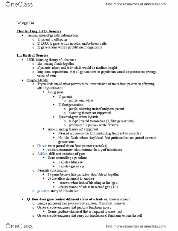 BIOL 234 Chapter Notes - Chapter 1: Model Organism, Cloning, Particle Detector thumbnail