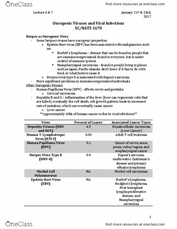 NATS 1670 Lecture 6: Winter Lecture 6 & 7 - Oncogenic Viruses and Viral Infections thumbnail