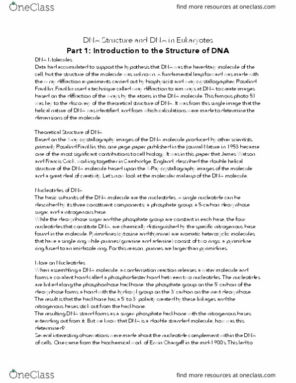 BIOLOGY 1A03 Lecture 8: DNA Structure and DNA in Eukaryotes thumbnail