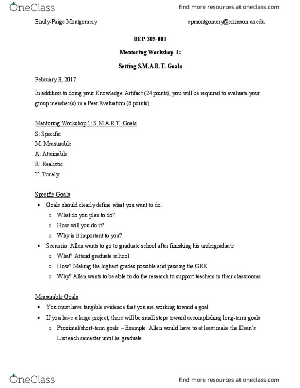 BEP 305 Lecture 8: Mentoring Workshop 1- Setting SMART Goals thumbnail