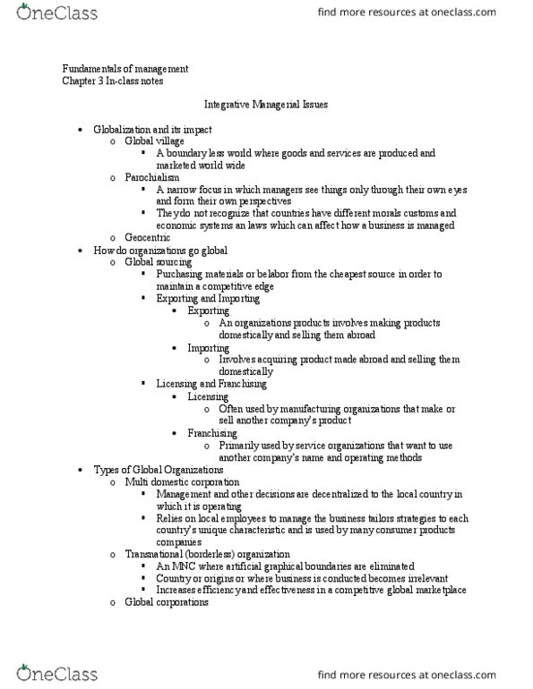 FIN 350 Lecture Notes - Lecture 4: Global Sourcing, Parochialism, Franchising thumbnail