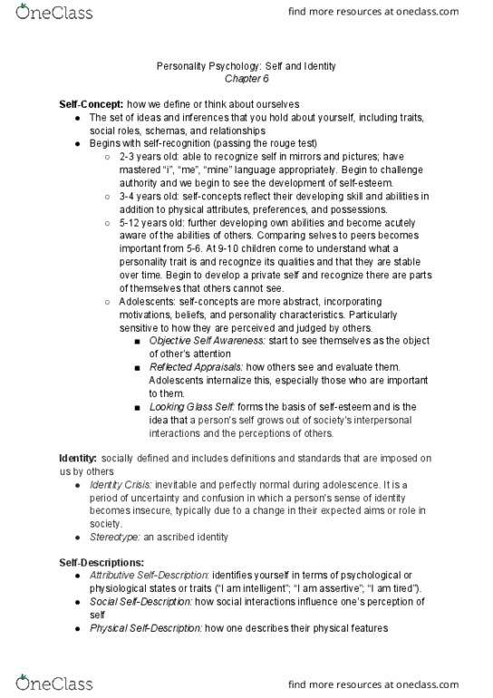 PSYC 231 Chapter 6: Self & Identity thumbnail