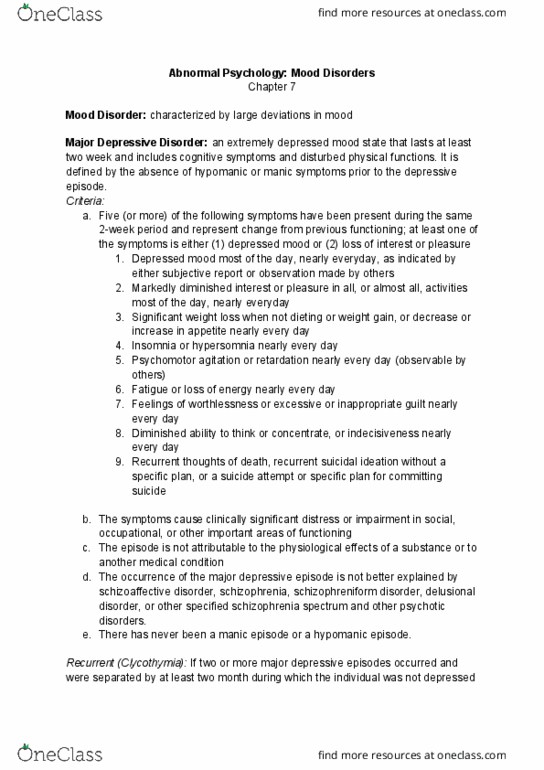 PSYC 235 Chapter 7: Mood Disorders Readings thumbnail