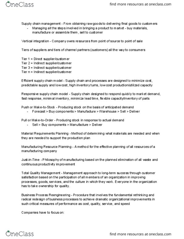 33:799:301 Lecture Notes - Lecture 1: Material Requirements Planning, Business Process Reengineering, Manufacturing Resource Planning thumbnail