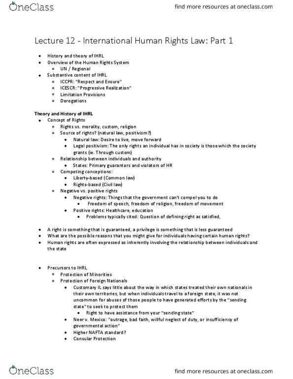 POL340Y1 Lecture Notes - Lecture 2: International Human Rights Law, Legal Positivism, International Covenant On Civil And Political Rights thumbnail