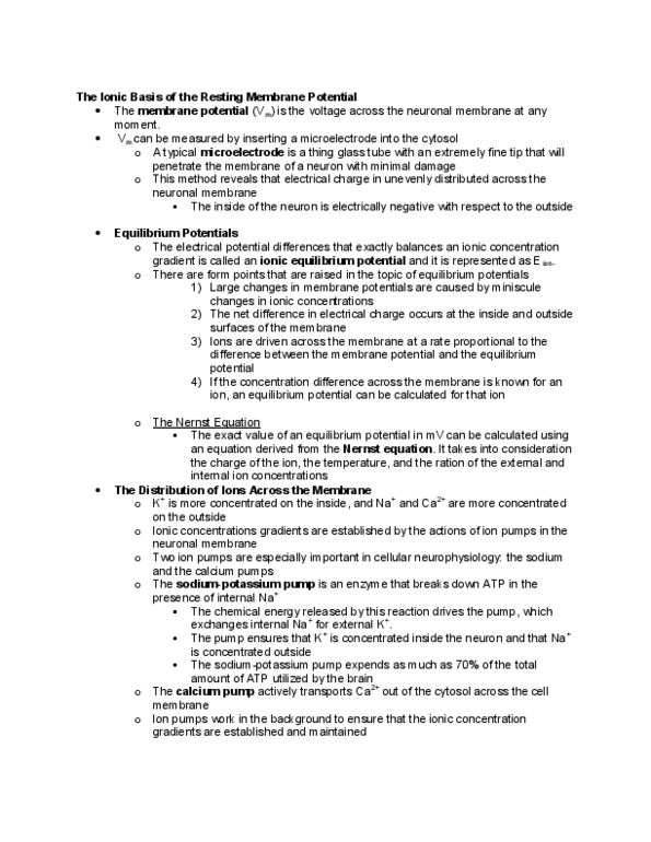 PSYCH 3AB3 Lecture Notes - Resting Potential, Nernst Equation, Ion Transporter thumbnail