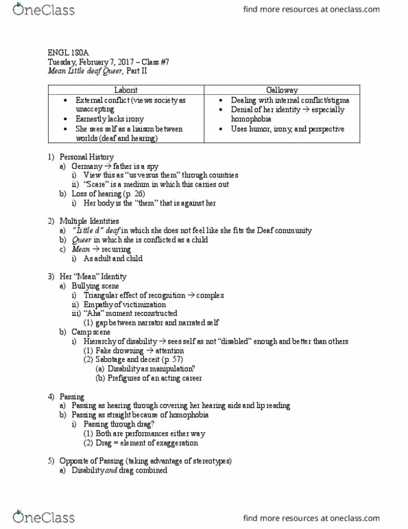 ENGLISH 180A Lecture Notes - Lecture 7: Hearing Aid, Lip Reading, Shoplifting thumbnail