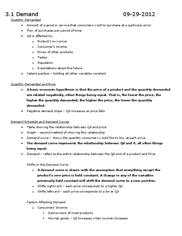 ECON 101 Chapter Notes - Chapter 3: Ceteris Paribus, Demand Curve, Relative Price thumbnail