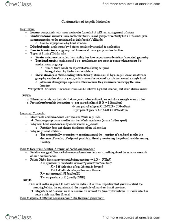 CH ENGR 104C Lecture Notes - Lecture 6: Van Der Waals Strain, Eclipsed Conformation, Chemical Formula thumbnail