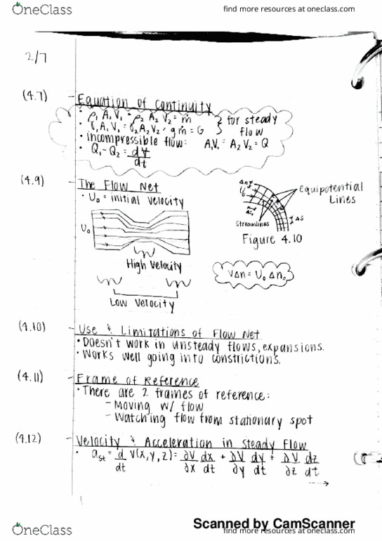 CEGR 3143 Lecture 7: 4.7-4.13: Equation of Continuity, Flow Net, Use & Limitations of Flow Net, Frame of Reference, Velocity & Acceleration, Velocity & Acceleration in Unsteady Flow, Example thumbnail
