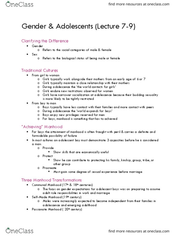 FRHD 2280 Lecture Notes - Lecture 8: Masculinity, Assertiveness, Femininity thumbnail