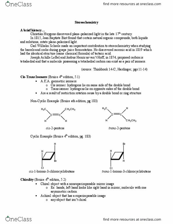 CH ENGR 104C Lecture Notes - Lecture 19: Carl Wilhelm Scheele, Jean-Baptiste Biot, Asymmetric Carbon thumbnail