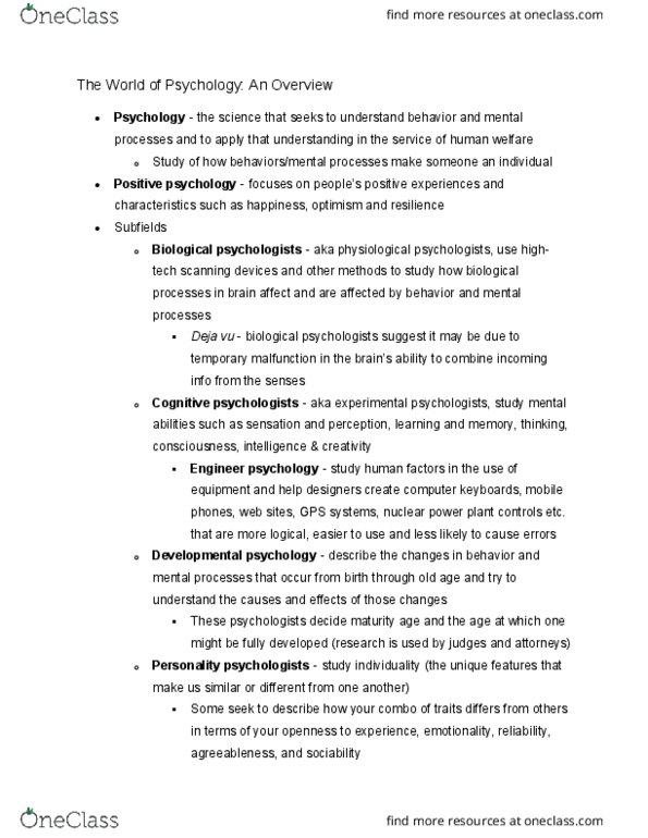 PSYC100 Chapter Notes - Chapter 1: Mental Disorder, School Violence, Neurochemistry thumbnail