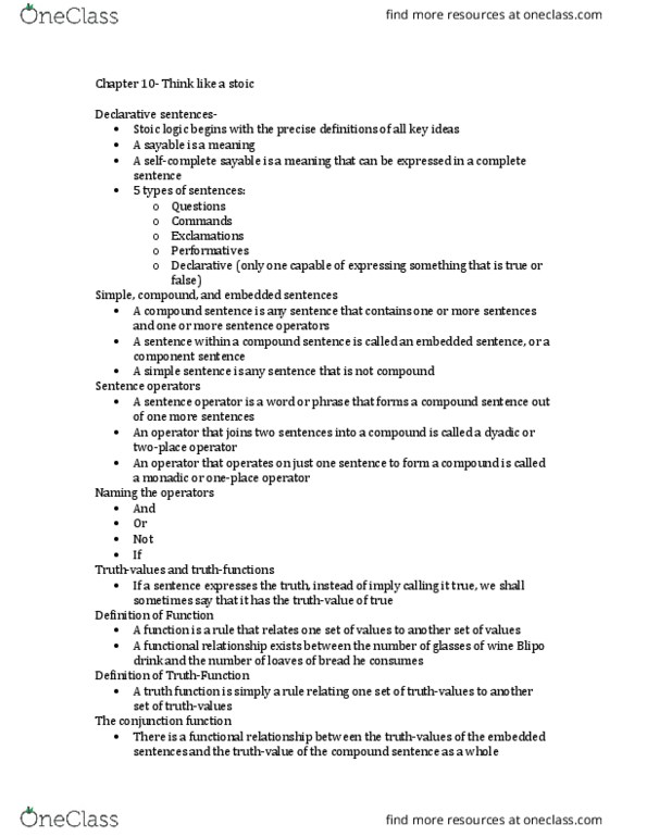 PHIL 1200 Chapter Notes - Chapter 10: Sentence Clause Structure, Truth Function, Stoicism thumbnail