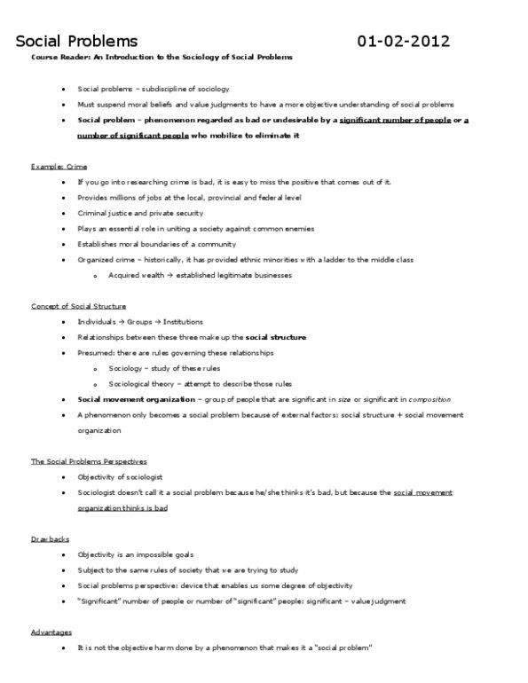 SOCI 100 Chapter Notes -Social Movement Organization, Sociological Theory, Conflict Theories thumbnail