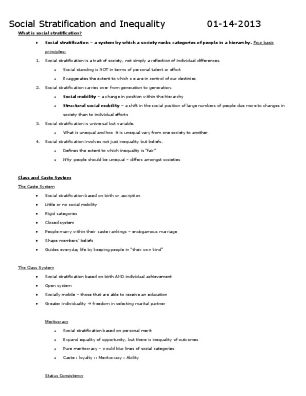 SOCI 100 Chapter Notes -Social Stratification, Social Inequality, Meritocracy thumbnail