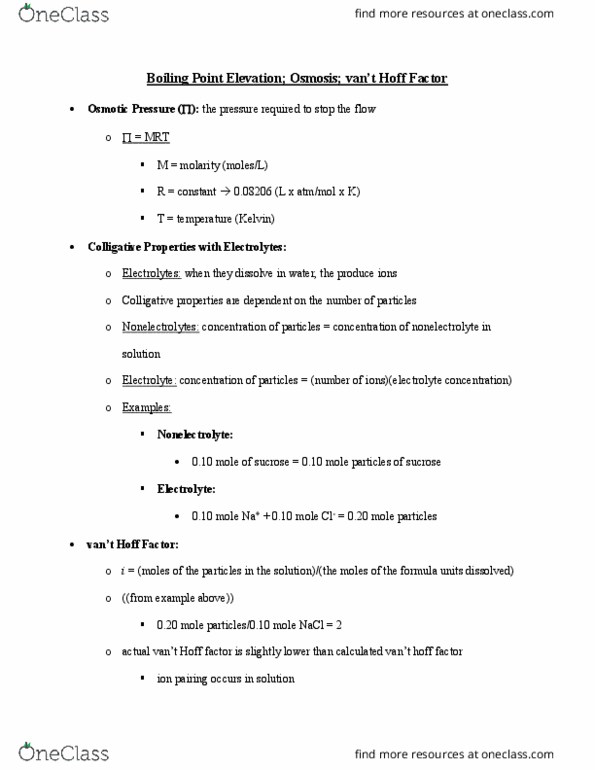 CHEM 1032 Lecture Notes - Lecture 8: Colligative Properties, Osmosis, Sodium Chloride thumbnail