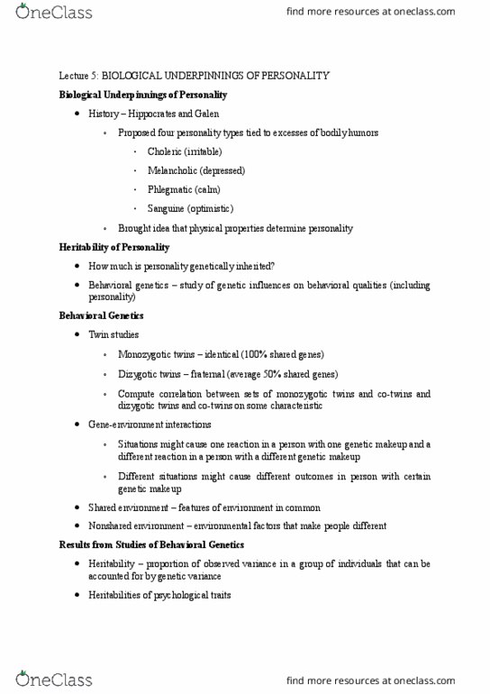 01:830:338 Lecture Notes - Lecture 5: Reinforcement Sensitivity Theory, Behavioural Genetics, Twin Study thumbnail