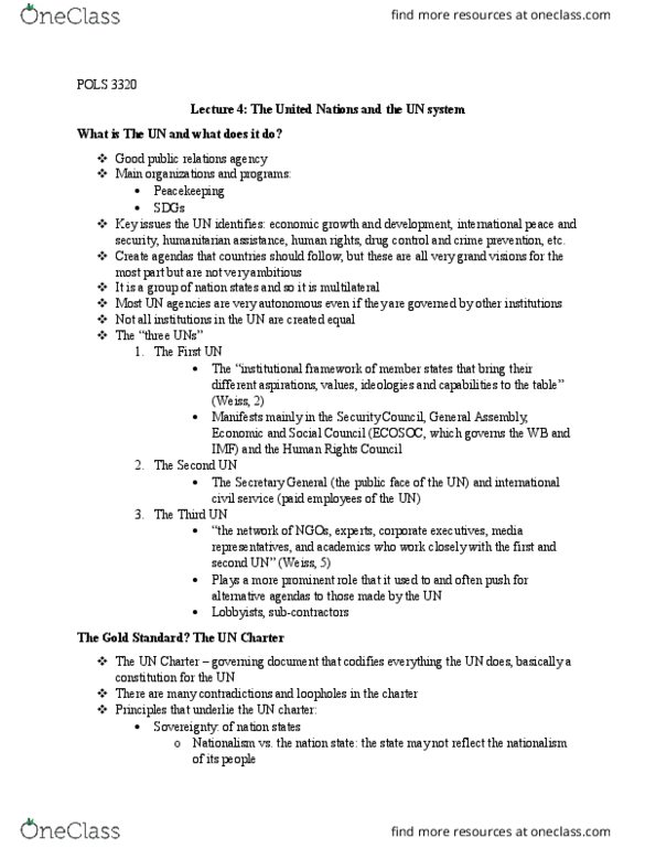 POLS 3320 Lecture Notes - Lecture 4: Jus Ad Bellum, Humanitarian Intervention, United Nations Economic And Social Council thumbnail