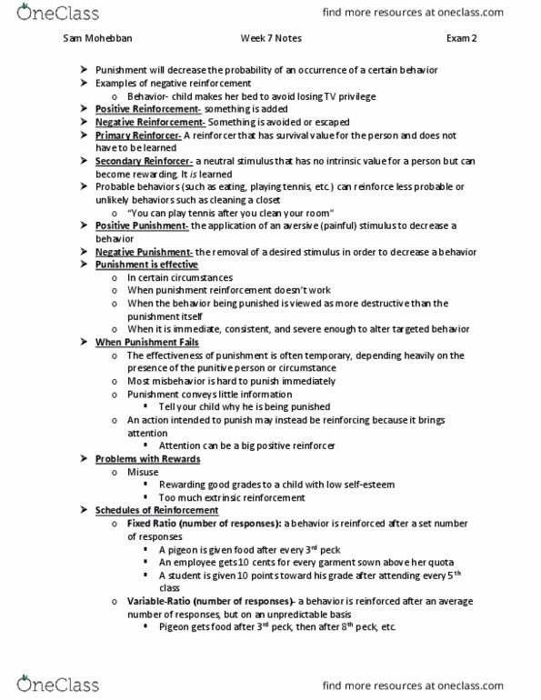 PSYC 1001 Lecture Notes - Lecture 7: Reinforcement, Operant Conditioning, Cognitive Dissonance thumbnail