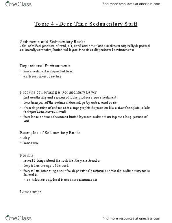 GEL 20 Lecture Notes - Lecture 4: Depositional Environment, Silt, Paleozoic thumbnail