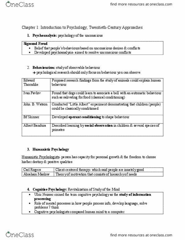 PS102 Lecture Notes - Lecture 1: Albert Bandura, B. F. Skinner, Little Albert Experiment thumbnail