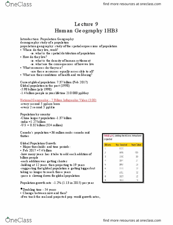 GEOG 1HB3 Lecture Notes - Lecture 9: Population Geography, Infographic, Doubling Time thumbnail