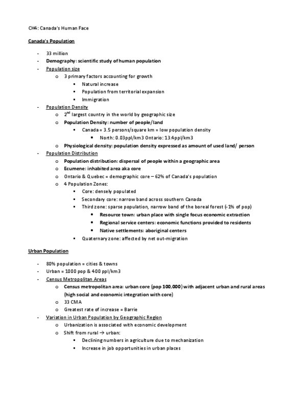 Geography 2010A/B Chapter Notes - Chapter 4: Birth Rate, Demographic Transition, Ecumene thumbnail