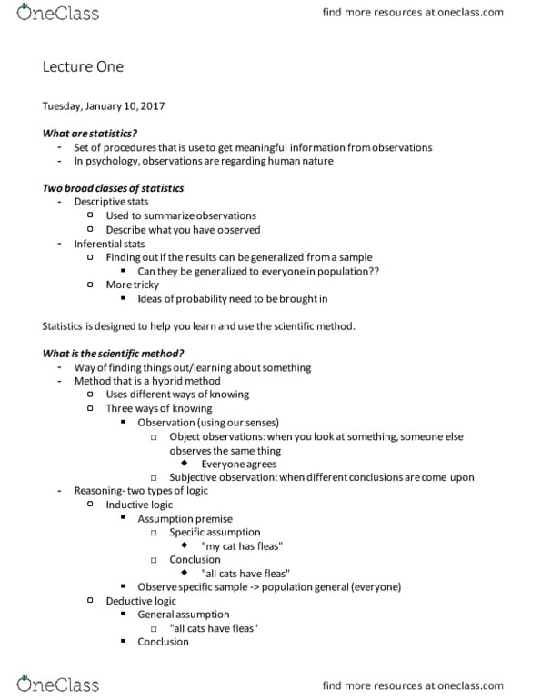 PSYC 1010 Lecture Notes - Lecture 1: Statistical Inference, Inductive Reasoning, Deductive Reasoning thumbnail