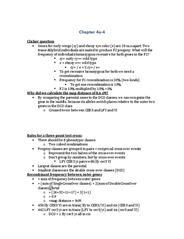 BIOL 2000 Lecture Notes - Centimorgan, Reciprocal Cross, Wild Type thumbnail