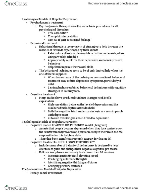 CLP 3140 Lecture Notes - Lecture 13: Cognitive Therapy, Cognitive Model thumbnail