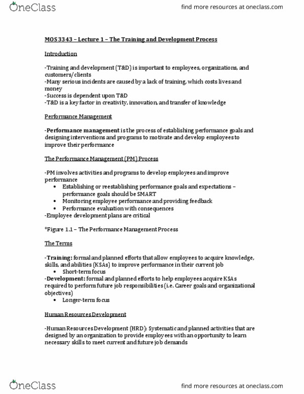 Management and Organizational Studies 3343A/B Lecture Notes - Lecture 1: Performance Management, Training And Development, Competitive Advantage thumbnail