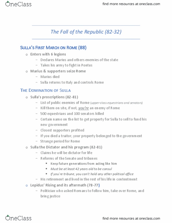 Classical Studies 1000 Lecture 15: The Fall of the Republic (82-32) thumbnail