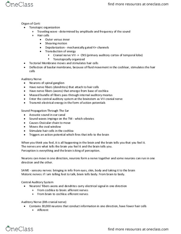 CSD 306K Lecture Notes - Lecture 8: Vestibulocochlear Nerve, Cochlear Nerve, Dorsal Root Ganglion thumbnail