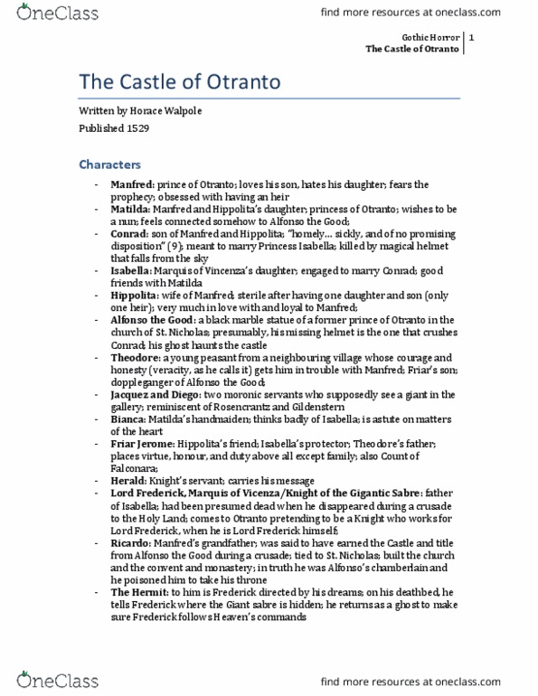 ENG 510 Chapter 1-5: 1. The Castle of Otranto thumbnail