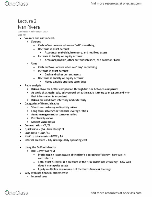 FIN 3310 Lecture Notes - Lecture 2: Accounts Payable, Reserve Requirement, Current Liability thumbnail