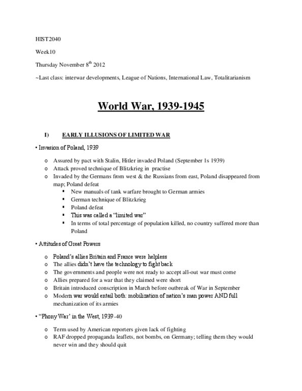 HIST 2040 Lecture Notes - Lecture 9: Phoney War, Dive Bomber, Atlantic Charter thumbnail