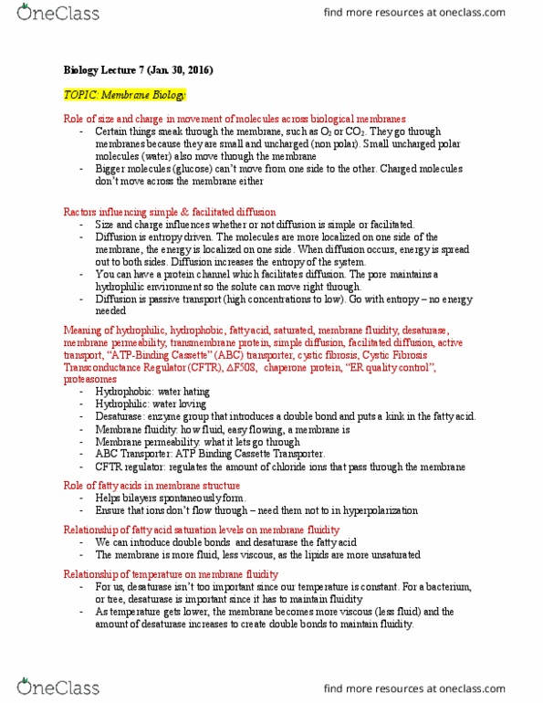 Biology 1002B Lecture Notes - Lecture 7: Cystic Fibrosis, Membrane Fluidity, Facilitated Diffusion thumbnail