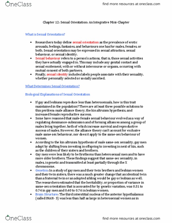 PSYB30H3 Chapter Notes - Chapter 12: Inah 3, Alliance Theory, Prenatal Hormones And Sexual Orientation thumbnail