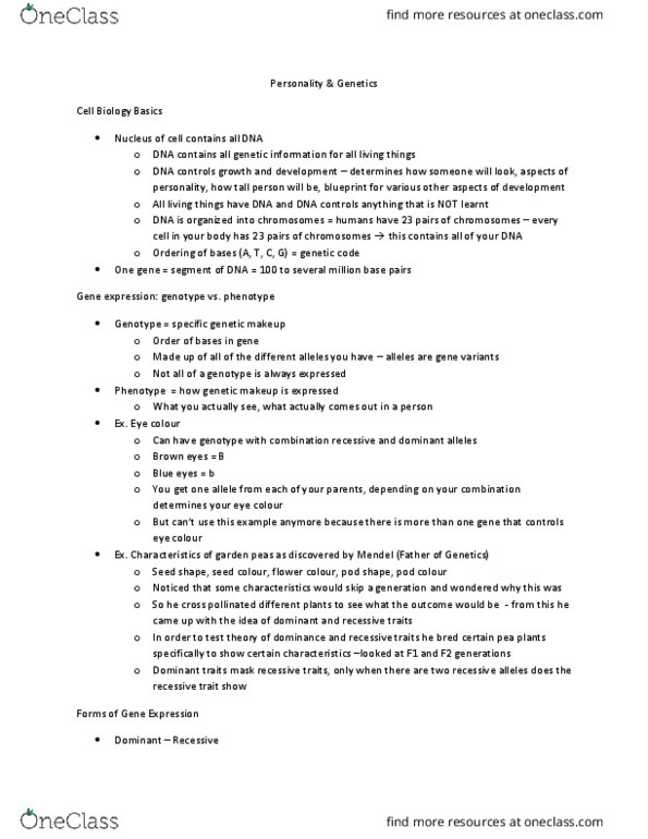 PSYB30H3 Lecture Notes - Lecture 6: Sensation Seeking, Eye Color, Twin Study thumbnail