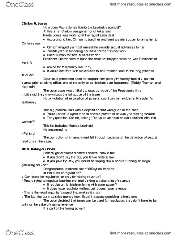 PSCI 3322 Lecture Notes - Lecture 1: Monica Lewinsky, Paula Jones, Margarine thumbnail