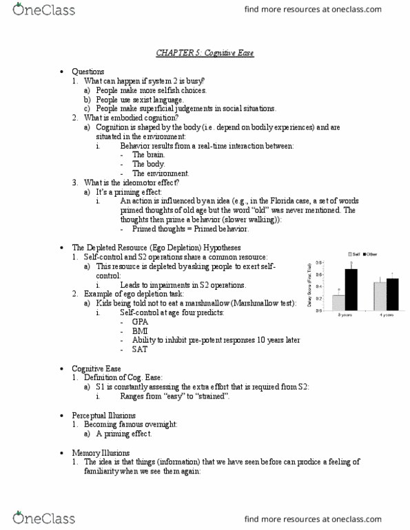 PSYC 464 Chapter Notes - Chapter 5: Ego Depletion, Embodied Cognition, Ideomotor Phenomenon thumbnail