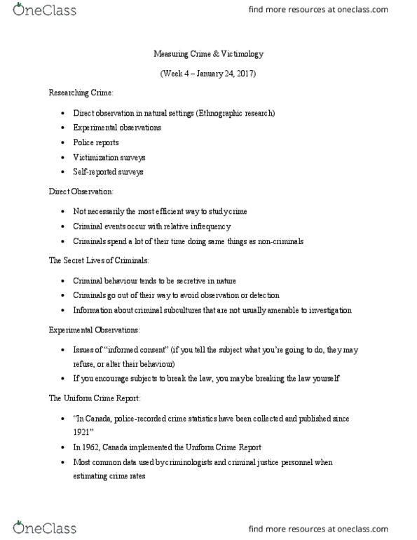 CRIM 101 Lecture Notes - Lecture 4: General Social Survey, Security Alarm, Victimology thumbnail