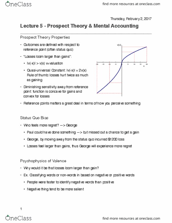 MGMD02H3 Lecture Notes - Lecture 5: Flexible Spending Account, Prospect Theory, Mental Accounting thumbnail