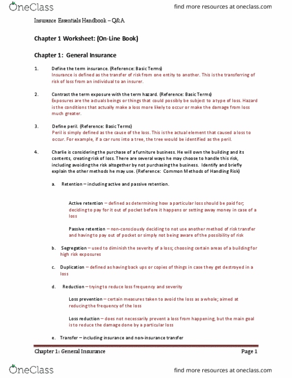 RMIN 5100S Chapter Notes - Chapter 1: Term Life Insurance, Retail Loss Prevention, Underwriting thumbnail