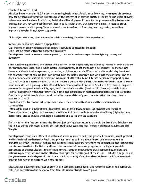 ECON 313 Chapter Notes - Chapter 1-5: Poverty Trap, Surplus Labour, Least Developed Countries thumbnail