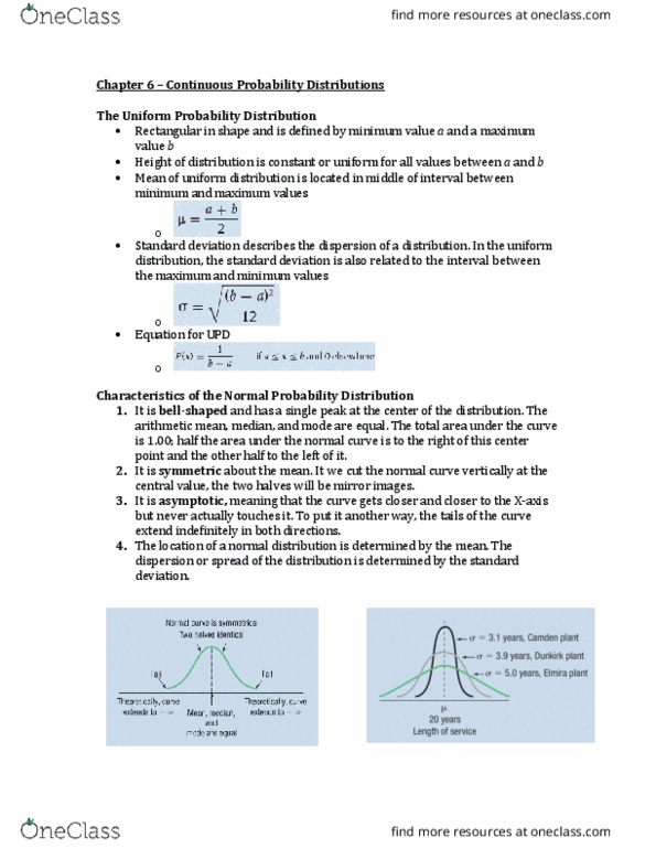 ECON 2200 Chapter Notes - Chapter 6: Probability Distribution, Standard Deviation, Normal Distribution thumbnail
