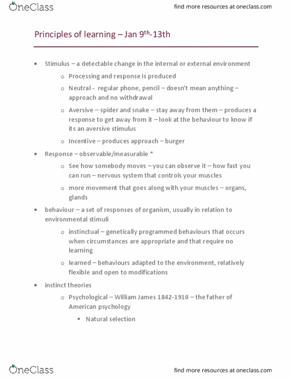 PSYC 2330 Lecture Notes - Lecture 1: Clark L. Hull, Nikolaas Tinbergen, Konrad Lorenz thumbnail